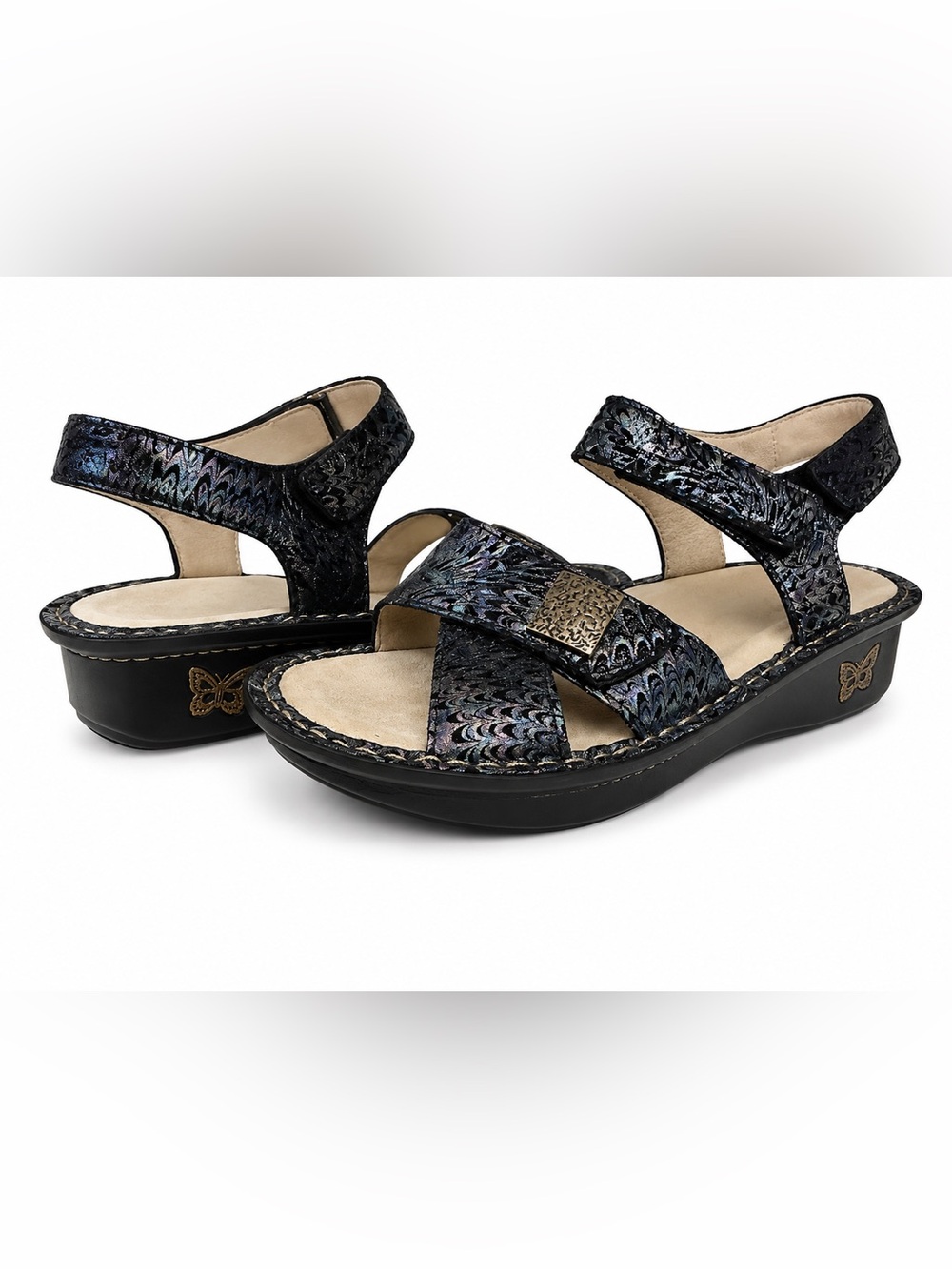 Alegria Lulu Black Iridescent Leather Comfort Sandals Women’s EU 39 US 8.5 - Picture 5 of 8